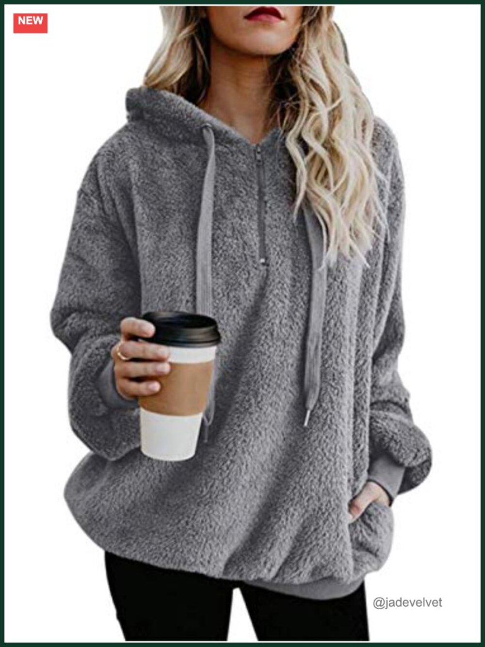 Women's Fuzzy Sherpa Fleece Hoodie 1/4 Zip Pullover Oversized Sweatshirt